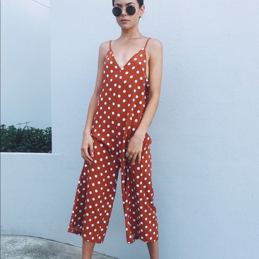 ORANGE POLKA DOT JUMPSUIT